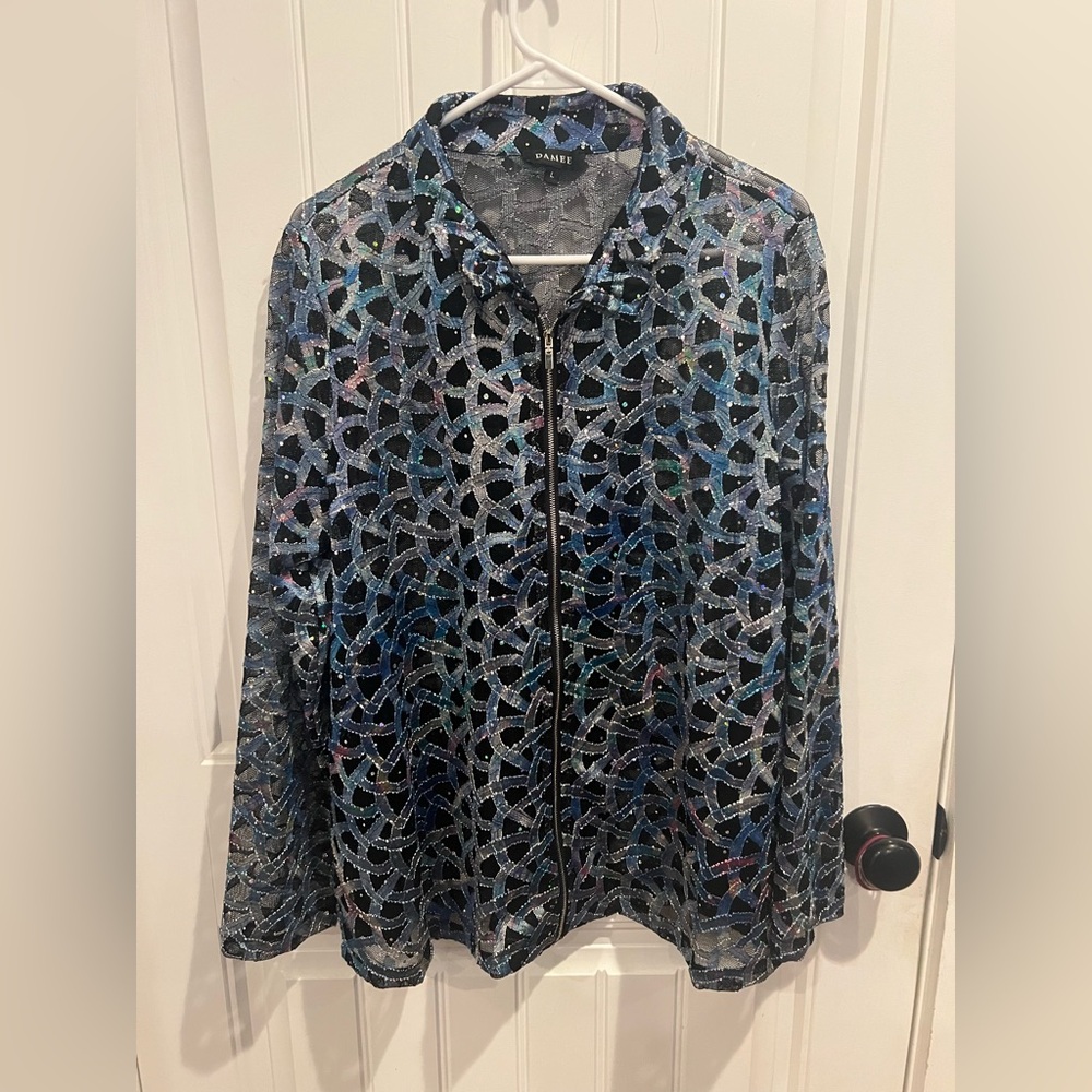Damee Metallic Geometric Zip Jacket in Black & Silver